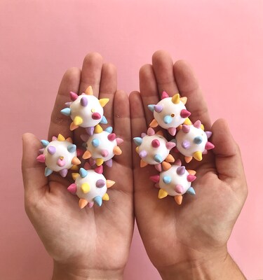 Confetti Spike Ball Earrings, Colorful Spike Pom earrings, pastel goth earrings, kawaii earrings, kawaii jewelry, cute earrings, pink - image3